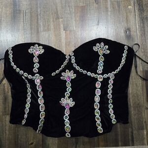 AKIRA Black Velvet Corset Gemstone Embellished Top